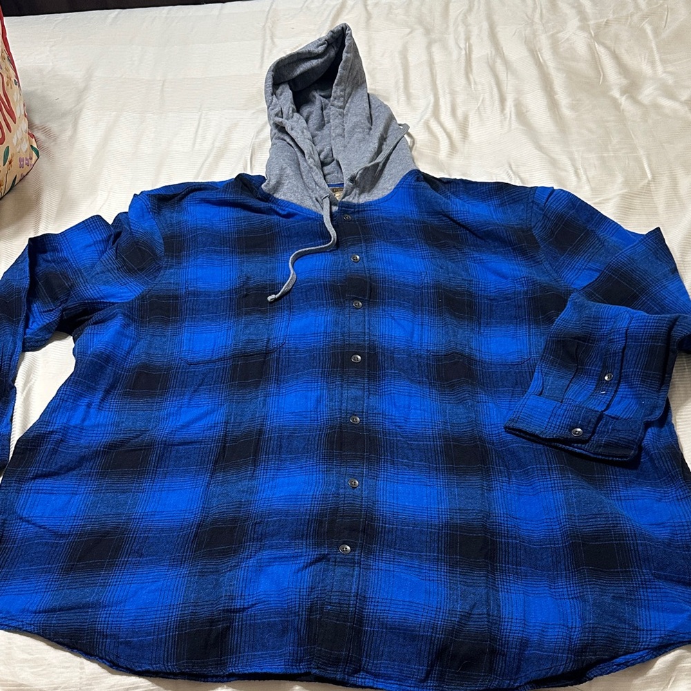 The Foundry Supply Co. Blue Plaid Shirt with Gray Hood